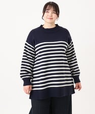 OLFBA20089 eur3(エウルキューブ) 【大きいサイズ】パネルボーダーサイドスリットニット ネイビー(57)