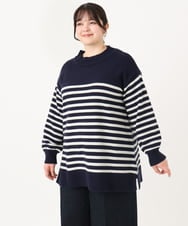 OLFBA20089 eur3(エウルキューブ) 【大きいサイズ】パネルボーダーサイドスリットニット ネイビー(57)