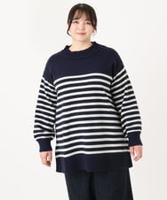 OLFBA20089 eur3(エウルキューブ) 【大きいサイズ】パネルボーダーサイドスリットニット ネイビー(57)
