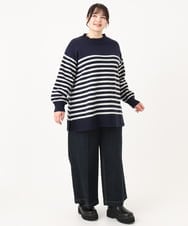 OLFBA20089 eur3(エウルキューブ) 【大きいサイズ】パネルボーダーサイドスリットニット ネイビー(57)