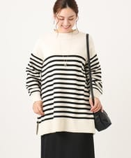 OLFBA20089 eur3(エウルキューブ) 【大きいサイズ】パネルボーダーサイドスリットニット ブラック(94)