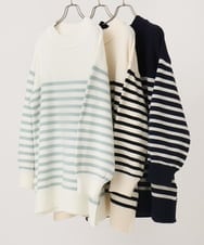 OLFBA20089 eur3(エウルキューブ) 【大きいサイズ】パネルボーダーサイドスリットニット ブラック(94)