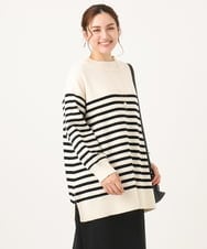 OLFBA20089 eur3(エウルキューブ) 【大きいサイズ】パネルボーダーサイドスリットニット ブラック(94)