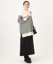 OLFBA20089 eur3(エウルキューブ) 【大きいサイズ】パネルボーダーサイドスリットニット ブラック(94)