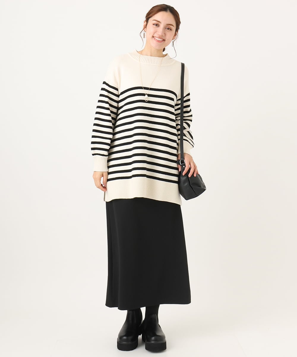 OLFBA20089 eur3(エウルキューブ) 【大きいサイズ】パネルボーダーサイドスリットニット ブラック(94)
