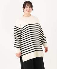OLFBA20089 eur3(エウルキューブ) 【大きいサイズ】パネルボーダーサイドスリットニット ブラック(94)