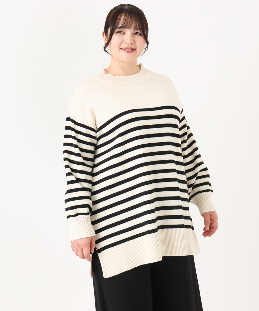 OLFBA20089 eur3(エウルキューブ) 【大きいサイズ】パネルボーダーサイドスリットニット ブラック(94)