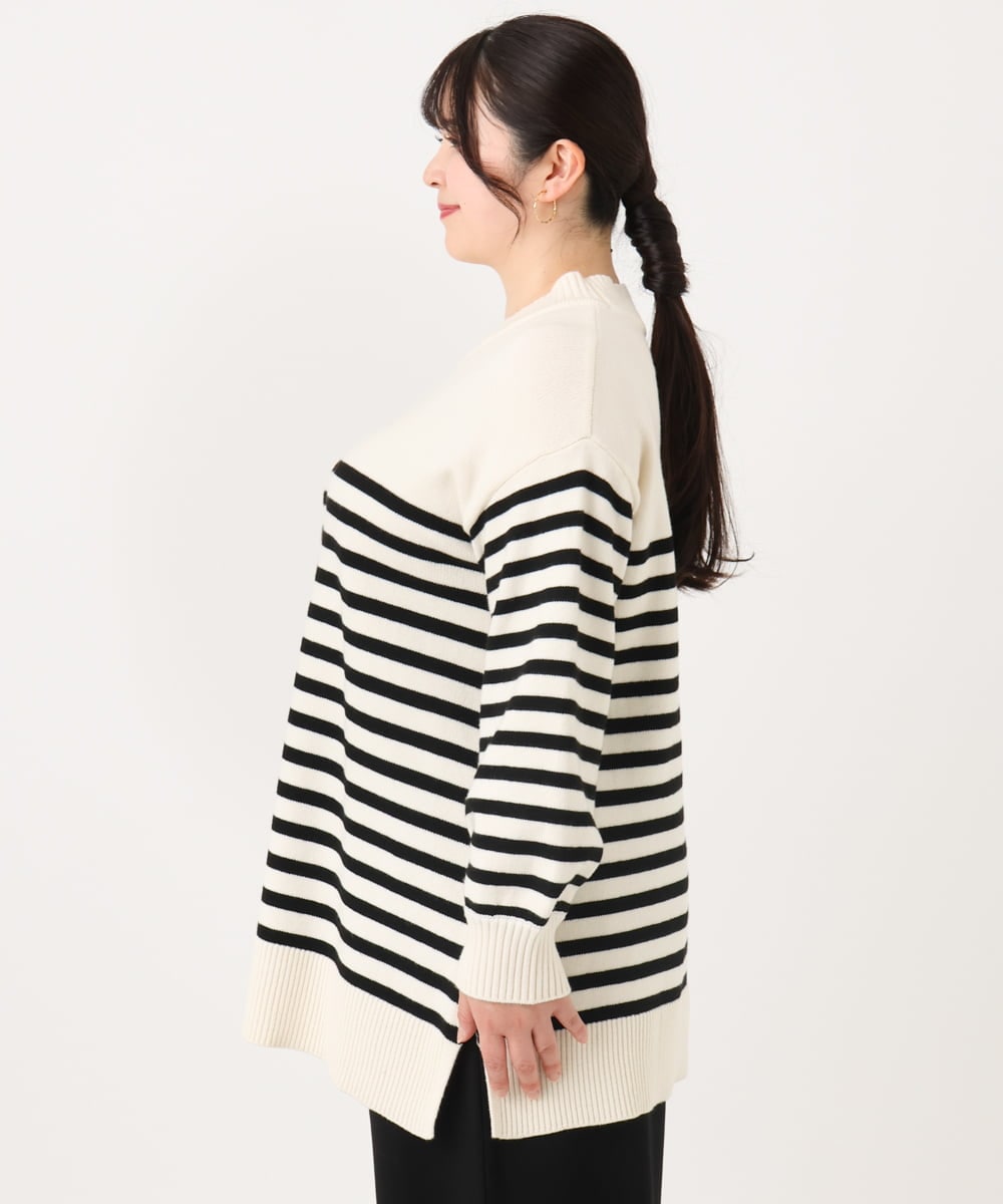 OLFBA20089 eur3(エウルキューブ) 【大きいサイズ】パネルボーダーサイドスリットニット ブラック(94)