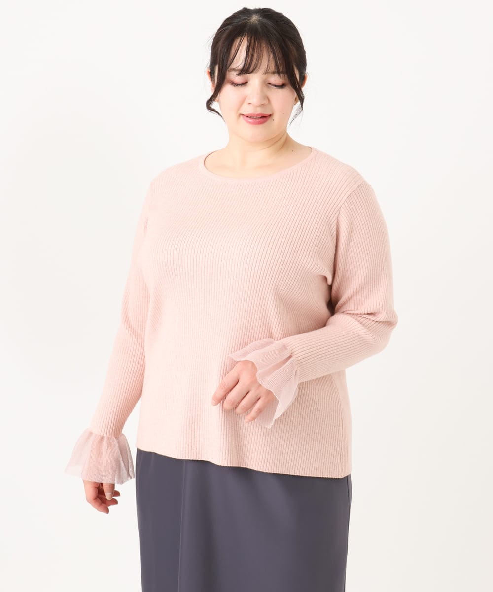 OLFBA21089 eur3(エウルキューブ) 【大きいサイズ】フレアスリーブリブニット ライトピンク(01)