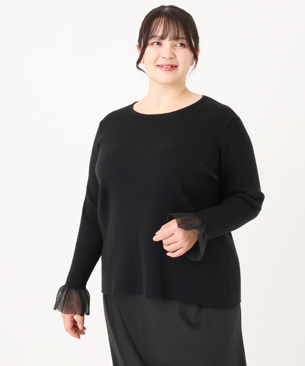 OLFBA21089 eur3(エウルキューブ) 【大きいサイズ】フレアスリーブリブニット ブラック(94)