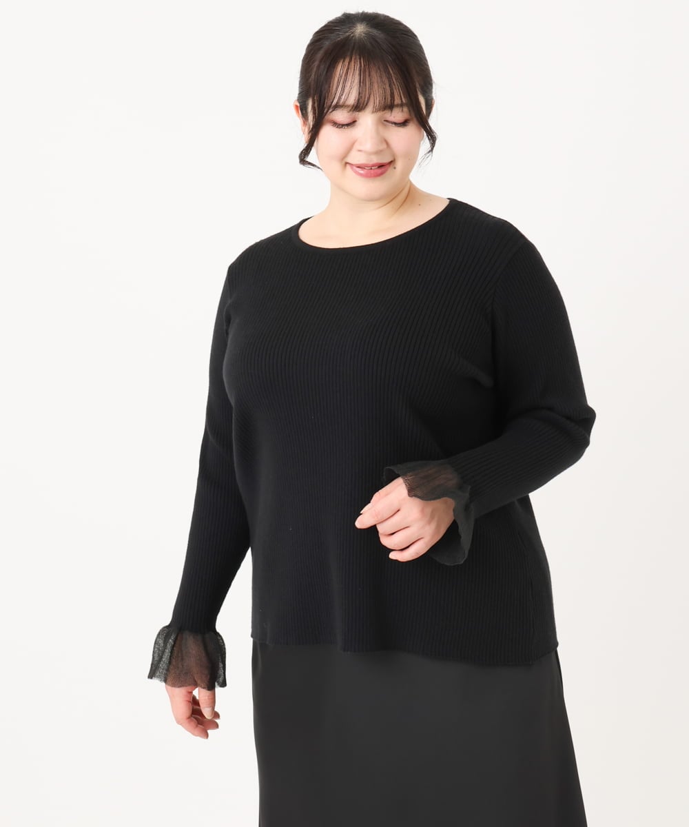 OLFBA21089 eur3(エウルキューブ) 【大きいサイズ】フレアスリーブリブニット ブラック(94)