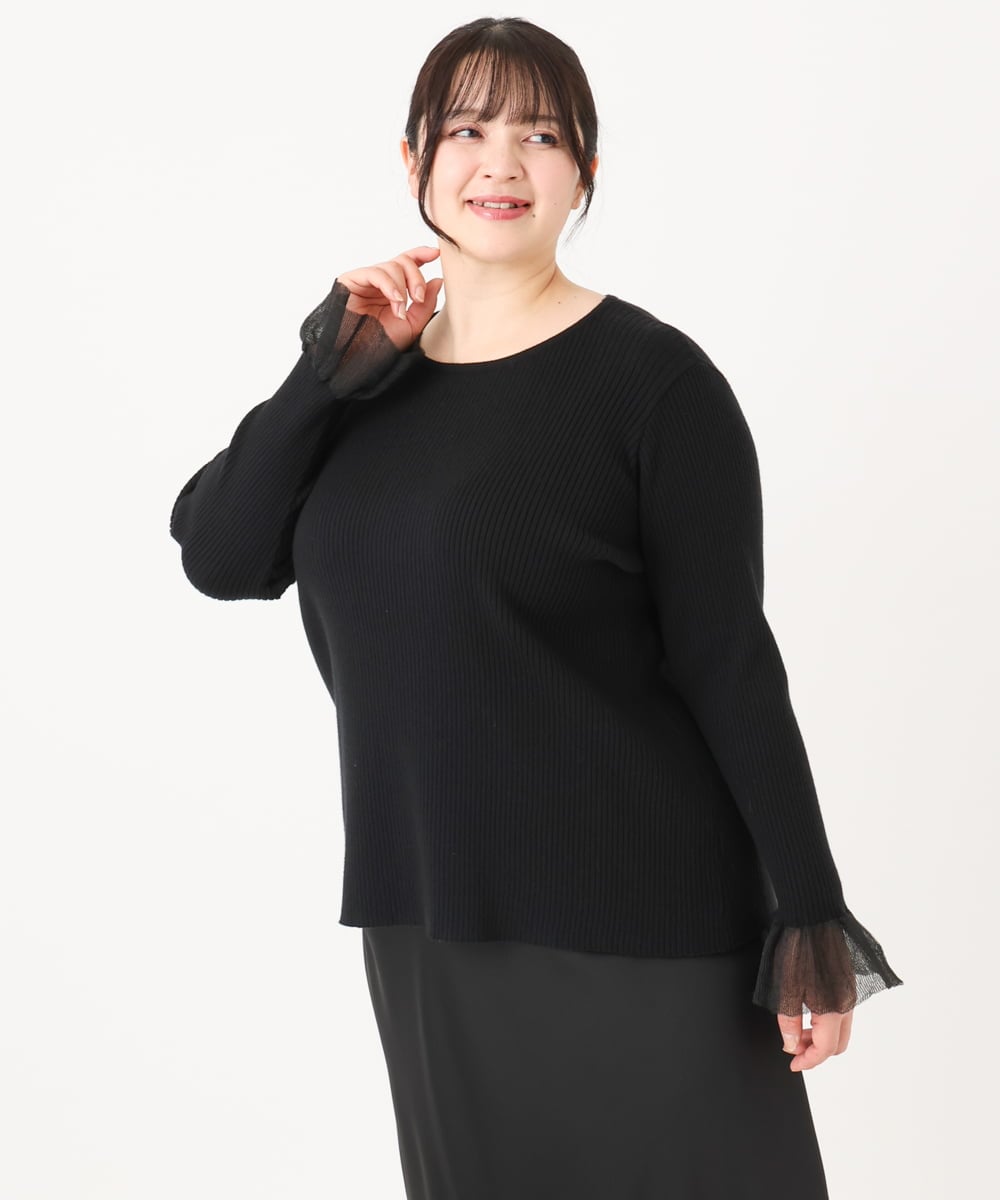 OLFBA21089 eur3(エウルキューブ) 【大きいサイズ】フレアスリーブリブニット ブラック(94)