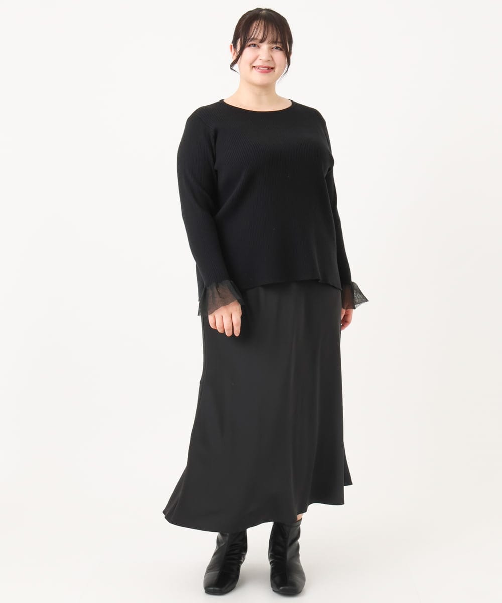 OLFBA21089 eur3(エウルキューブ) 【大きいサイズ】フレアスリーブリブニット ブラック(94)