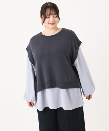 eur3(エウルキューブ) 【大きいサイズ/WEB限定】ニットベスト ダークグレー/灰 1