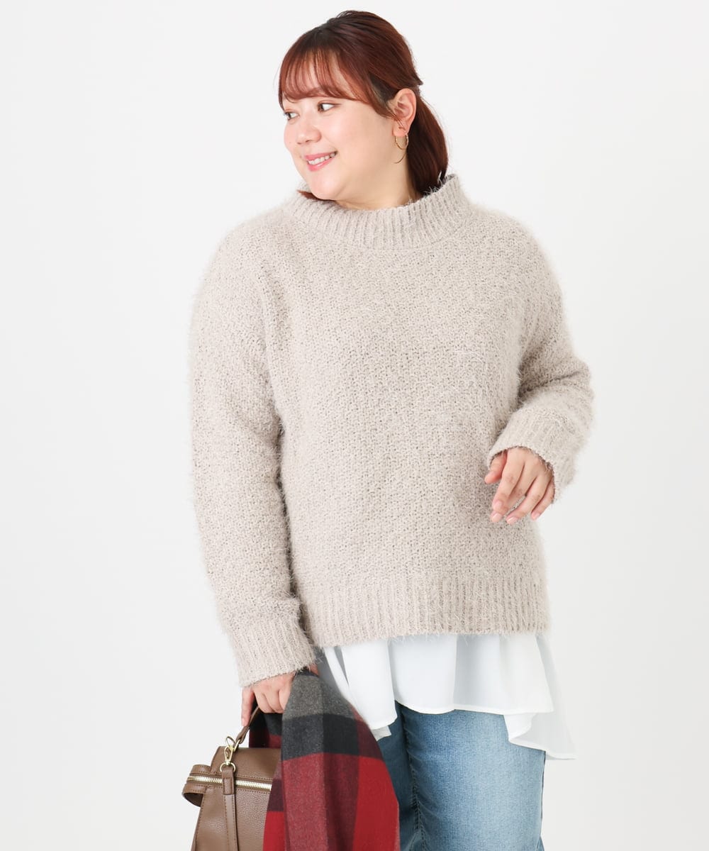 OLFBD02099 eur3(エウルキューブ) 【WEB先行販売】【大きいサイズ】バスケットモールニット グレージュ(89)