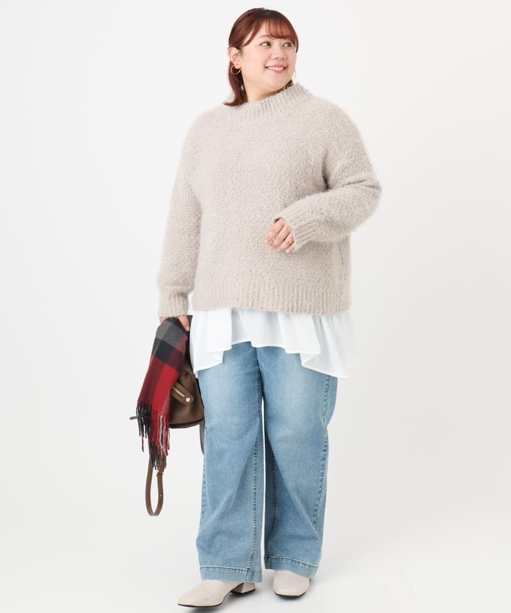 OLFBD02099 eur3(エウルキューブ) 【WEB先行販売】【大きいサイズ】バスケットモールニット グレージュ(89)