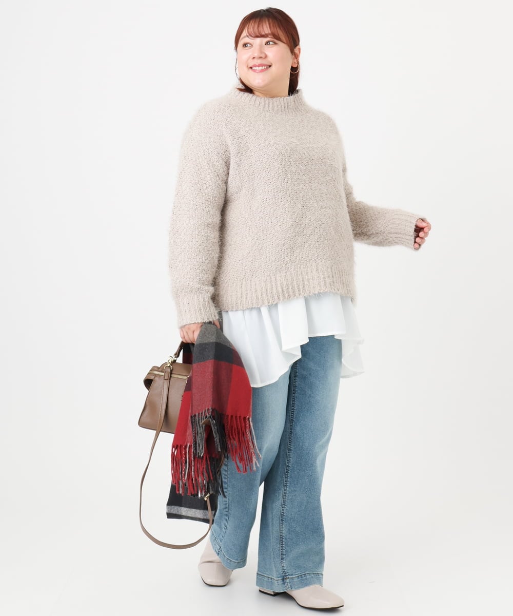 OLFBD02099 eur3(エウルキューブ) 【WEB先行販売】【大きいサイズ】バスケットモールニット グレージュ(89)