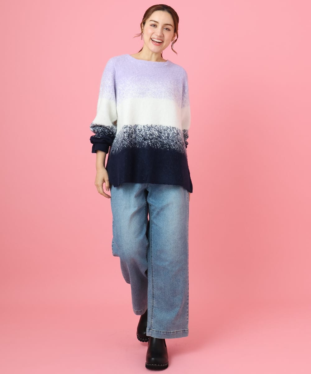 OLFBD15109 eur3(エウルキューブ) 【WEB先行販売】【大きいサイズ】グラデーションシャギーニット ネイビー(57)