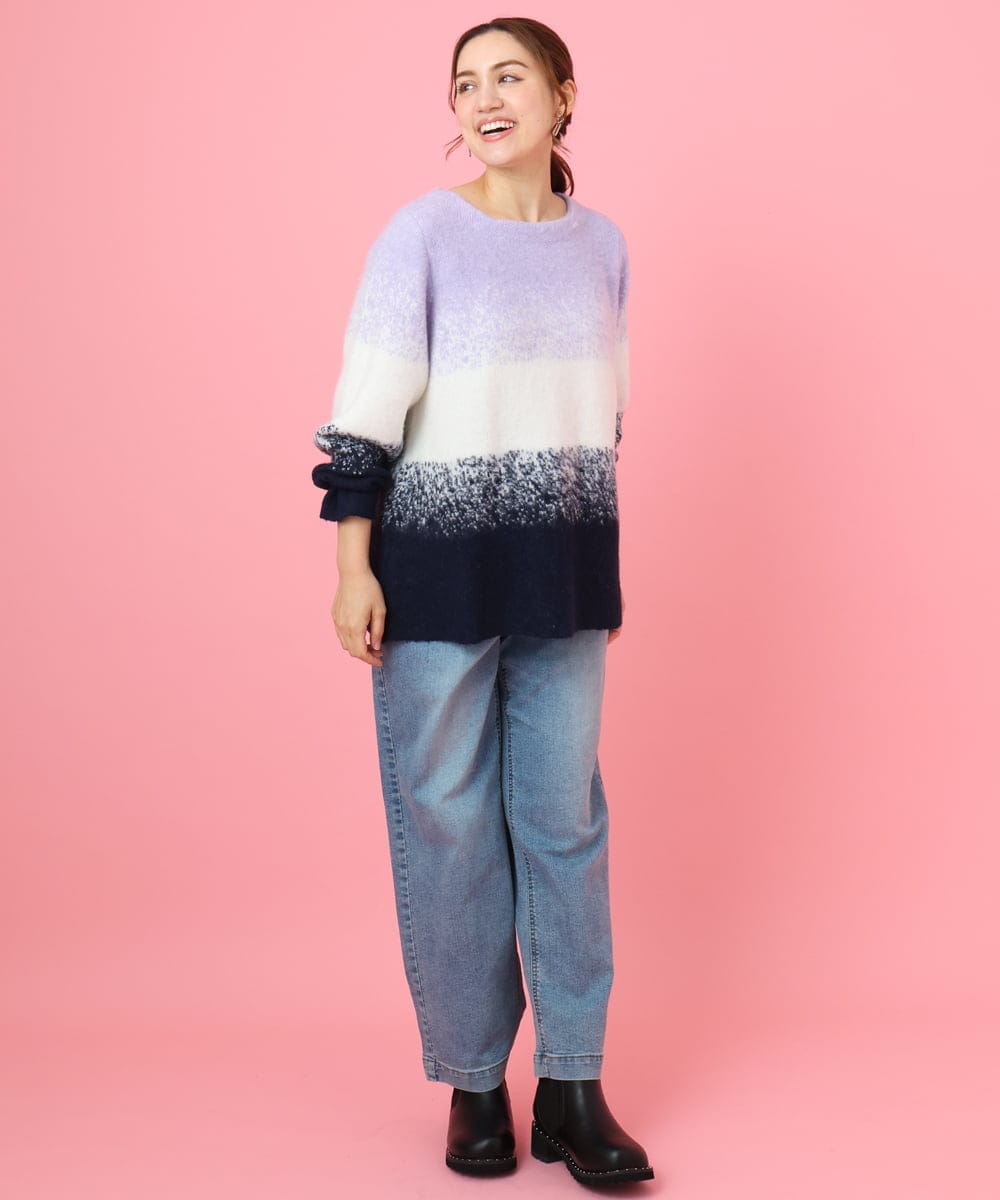 OLFBD15109 eur3(エウルキューブ) 【WEB先行販売】【大きいサイズ】グラデーションシャギーニット ネイビー(57)