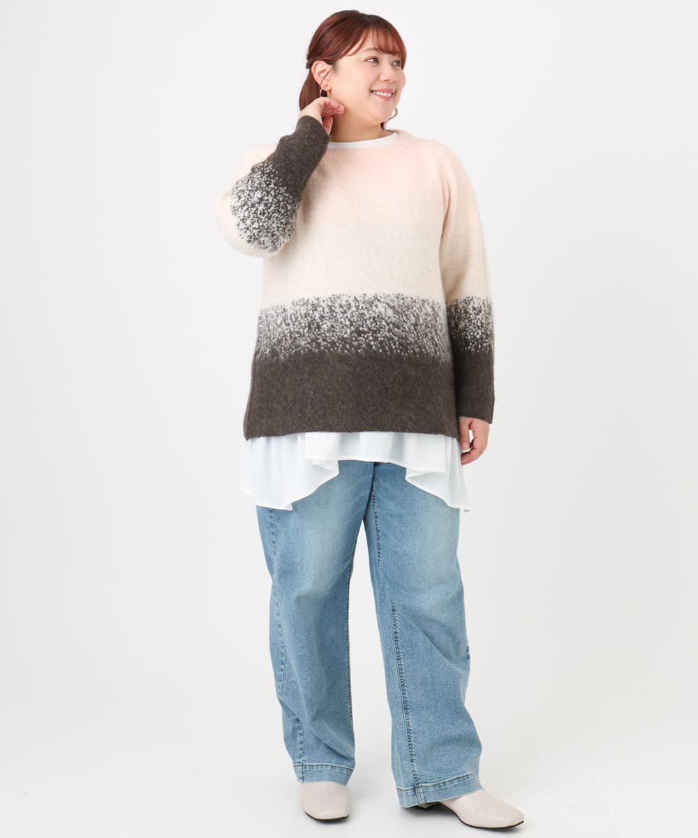 OLFBD15109 eur3(エウルキューブ) 【WEB先行販売】【大きいサイズ】グラデーションシャギーニット ダークブラウン(87)