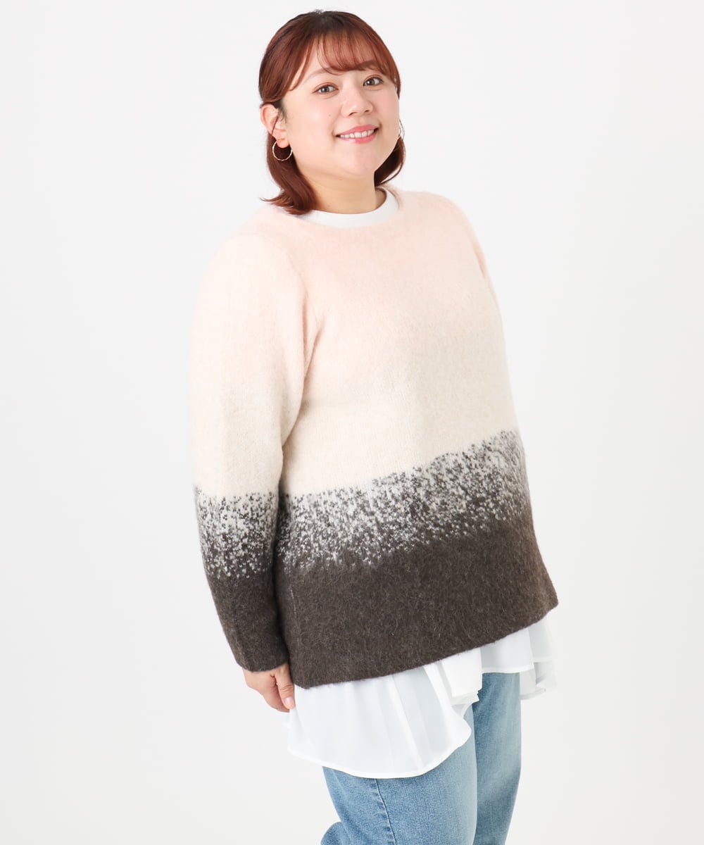OLFBD15109 eur3(エウルキューブ) 【WEB先行販売】【大きいサイズ】グラデーションシャギーニット ダークブラウン(87)