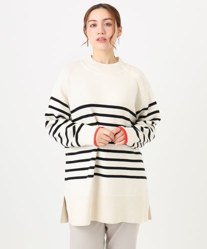 OLFBD16089 eur3 【WEB先行販売】【大きいサイズ】パネルボーダー配色ラインニット