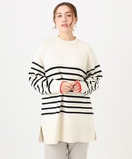 OLFBD16089 eur3(エウルキューブ) 【WEB先行販売】【大きいサイズ】パネルボーダー配色ラインニット アイボリー(80)