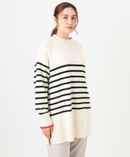 OLFBD16089 eur3(エウルキューブ) 【WEB先行販売】【大きいサイズ】パネルボーダー配色ラインニット アイボリー(80)