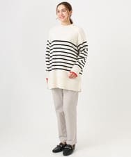 OLFBD16089 eur3(エウルキューブ) 【WEB先行販売】【大きいサイズ】パネルボーダー配色ラインニット アイボリー(80)