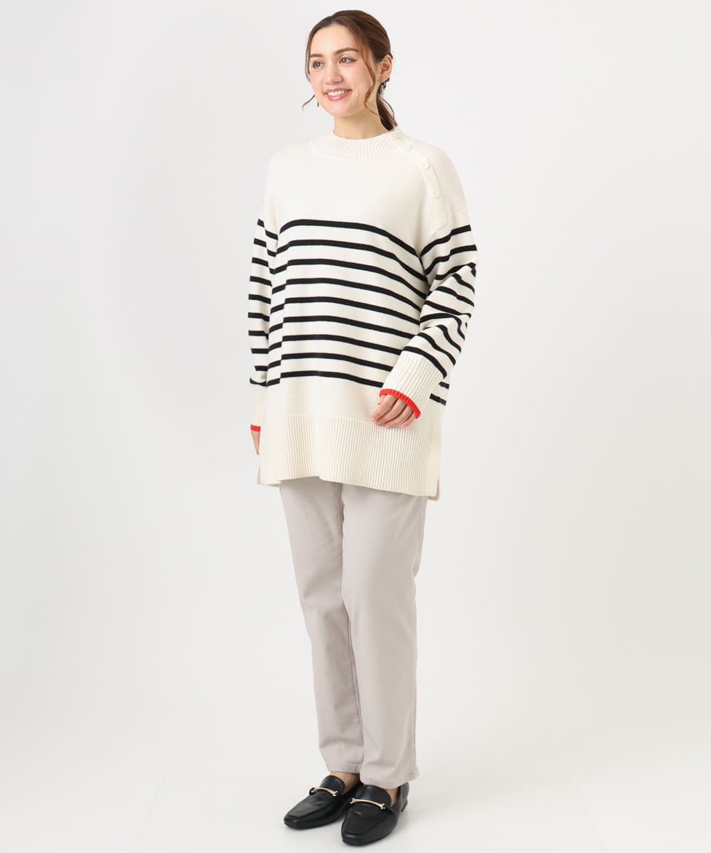 OLFBD16089 eur3(エウルキューブ) 【WEB先行販売】【大きいサイズ】パネルボーダー配色ラインニット アイボリー(80)