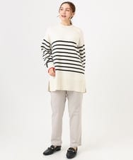 OLFBD16089 eur3(エウルキューブ) 【WEB先行販売】【大きいサイズ】パネルボーダー配色ラインニット アイボリー(80)