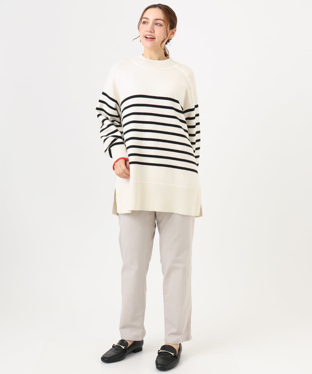 OLFBD16089 eur3(エウルキューブ) 【WEB先行販売】【大きいサイズ】パネルボーダー配色ラインニット アイボリー(80)