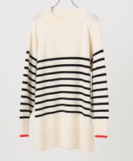 OLFBD16089 eur3(エウルキューブ) 【WEB先行販売】【大きいサイズ】パネルボーダー配色ラインニット アイボリー(80)