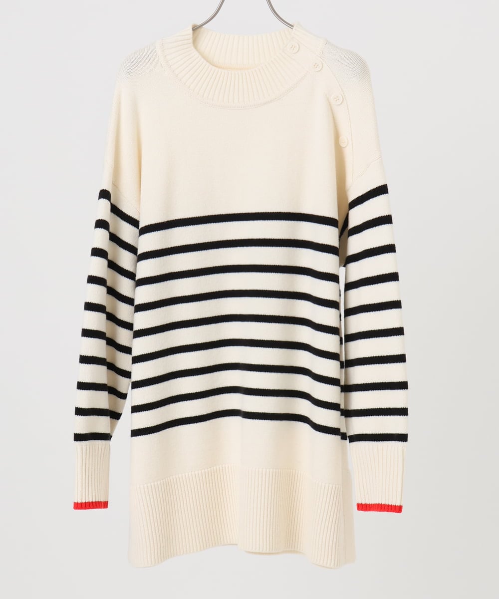 OLFBD16089 eur3(エウルキューブ) 【WEB先行販売】【大きいサイズ】パネルボーダー配色ラインニット アイボリー(80)