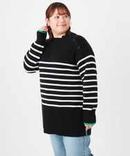 OLFBD16089 eur3(エウルキューブ) 【WEB先行販売】【大きいサイズ】パネルボーダー配色ラインニット ブラック(94)