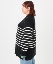 OLFBD16089 eur3(エウルキューブ) 【WEB先行販売】【大きいサイズ】パネルボーダー配色ラインニット ブラック(94)