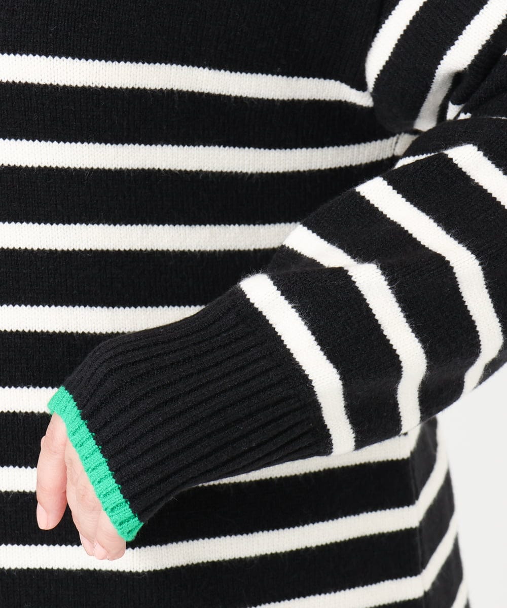 OLFBD16089 eur3(エウルキューブ) 【WEB先行販売】【大きいサイズ】パネルボーダー配色ラインニット ブラック(94)