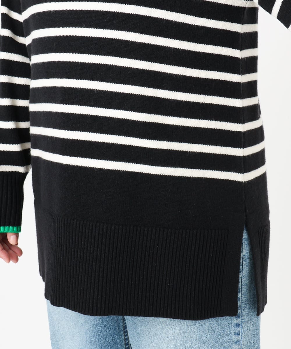 OLFBD16089 eur3(エウルキューブ) 【WEB先行販売】【大きいサイズ】パネルボーダー配色ラインニット ブラック(94)