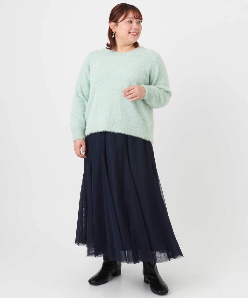 OLFBD17099 eur3(エウルキューブ) 【WEB先行販売】【大きいサイズ】キラキラシャギーニット ライトグリーン(30)