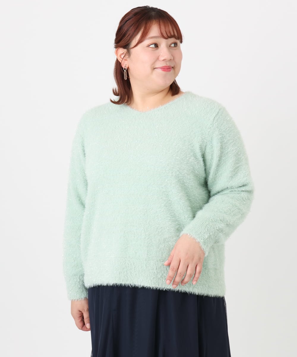 OLFBD17099 eur3(エウルキューブ) 【WEB先行販売】【大きいサイズ】キラキラシャギーニット ライトグリーン(30)