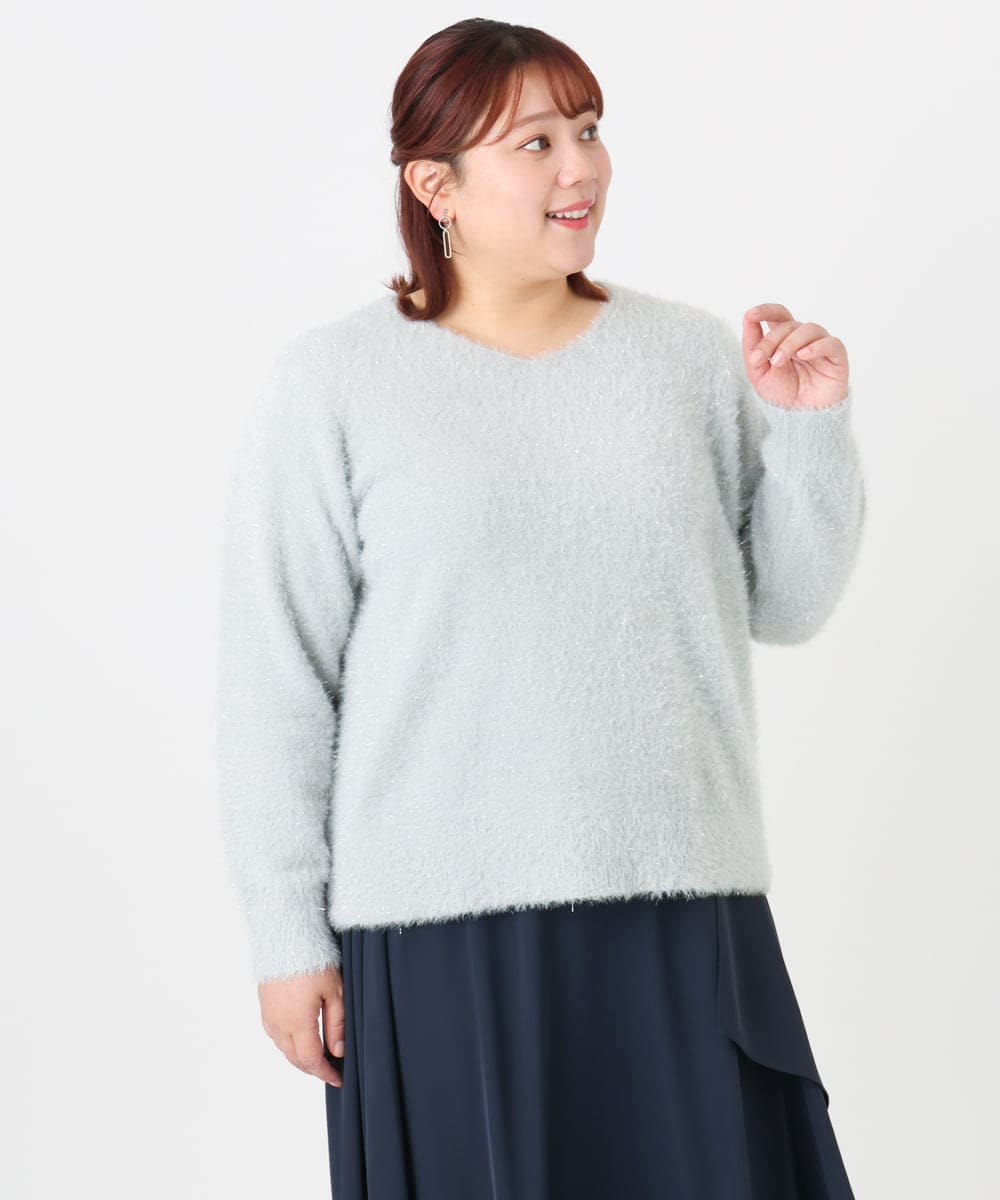 OLFBD17099 eur3(エウルキューブ) 【WEB先行販売】【大きいサイズ】キラキラシャギーニット シルバー(96)