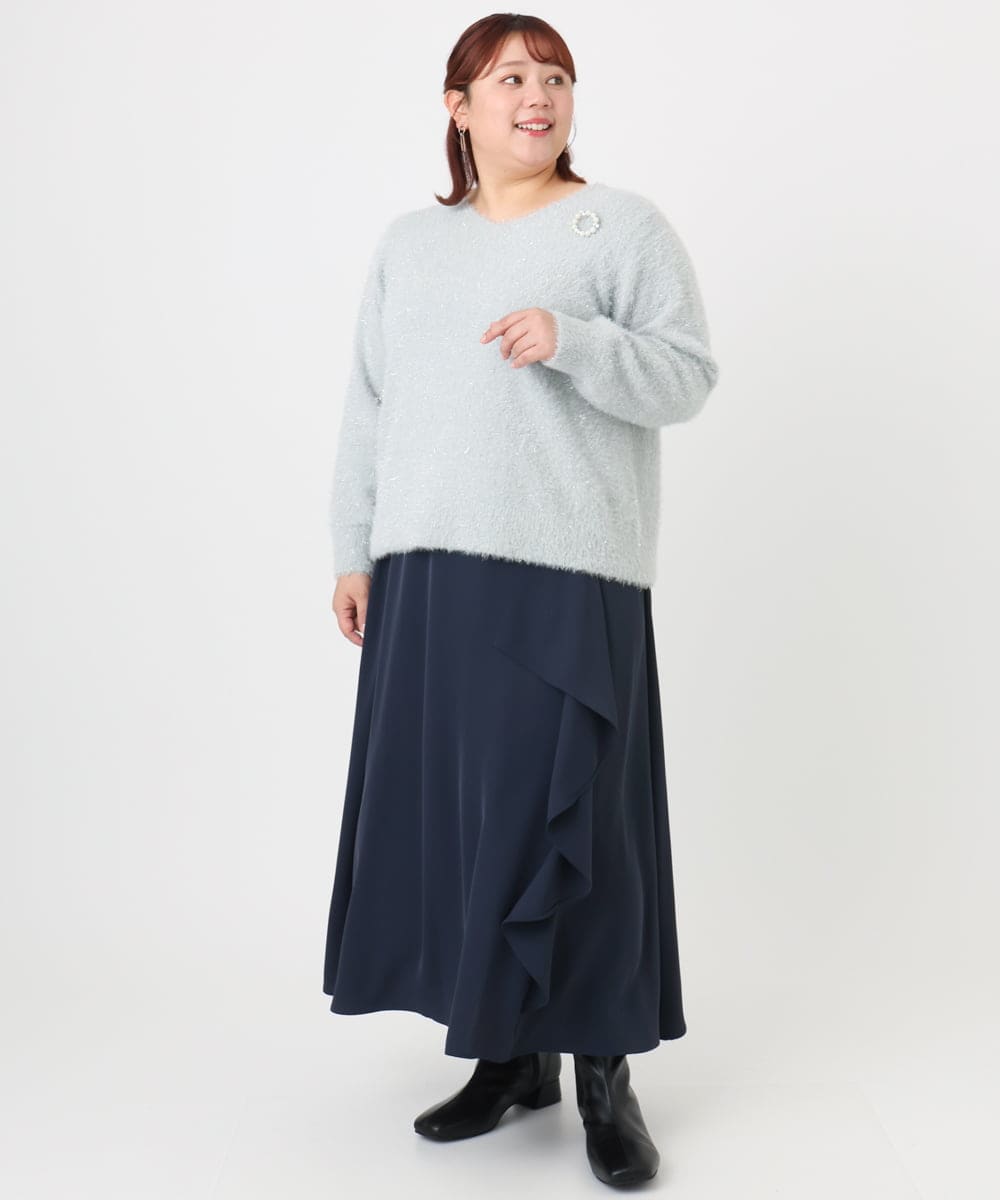 OLFBD17099 eur3(エウルキューブ) 【WEB先行販売】【大きいサイズ】キラキラシャギーニット シルバー(96)