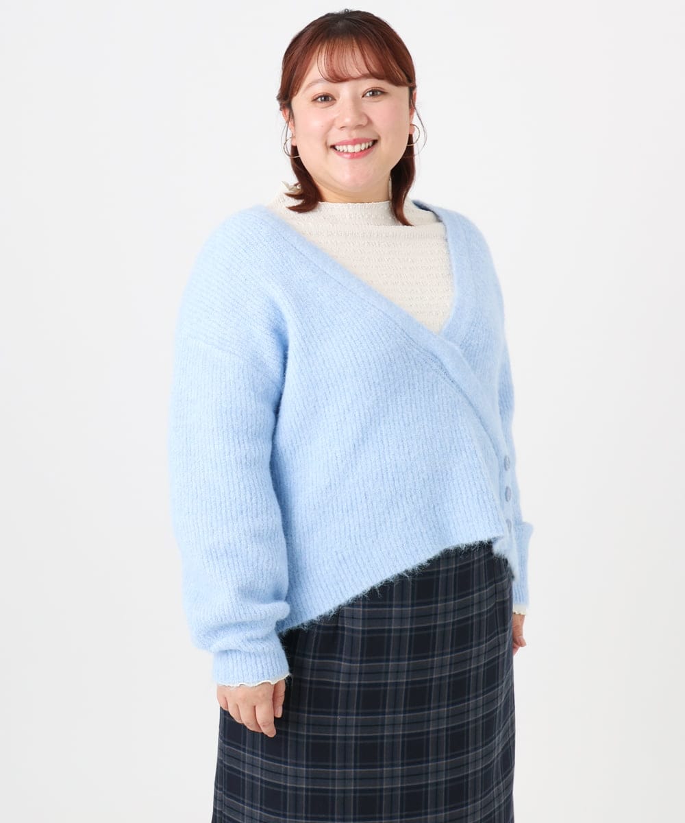 OLFBD18079 eur3(エウルキューブ) 【WEB先行販売】【大きいサイズ/a.v.v×eur3】カシュクール風ニット ライトブルー(50)