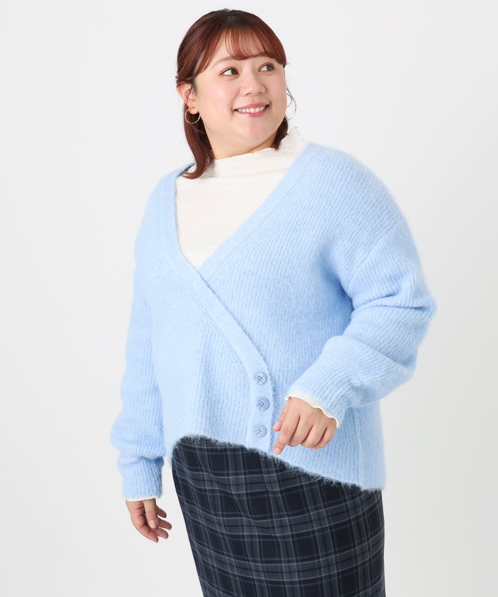 OLFBD18079 eur3(エウルキューブ) 【WEB先行販売】【大きいサイズ/a.v.v×eur3】カシュクール風ニット ライトブルー(50)