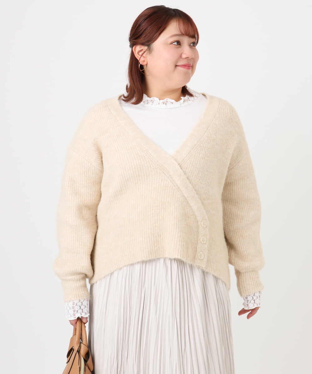 OLFBD18079 eur3(エウルキューブ) 【WEB先行販売】【大きいサイズ/a.v.v×eur3】カシュクール風ニット ベージュ(82)