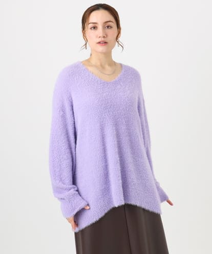 OLFBD19069 eur3 【WEB先行販売】【大きいサイズ/a.v.v×eur3】フェザーヤーンVネックニット