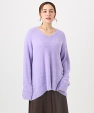 OLFBD19069 eur3(エウルキューブ) 【WEB先行販売】【大きいサイズ/a.v.v×eur3】フェザーヤーンVネックニット ラベンダー(60)