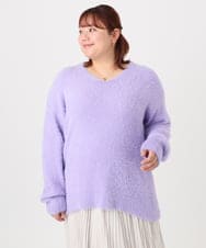 OLFBD19069 eur3(エウルキューブ) 【WEB先行販売】【大きいサイズ/a.v.v×eur3】フェザーヤーンVネックニット ラベンダー(60)