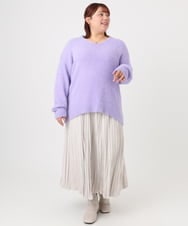 OLFBD19069 eur3(エウルキューブ) 【WEB先行販売】【大きいサイズ/a.v.v×eur3】フェザーヤーンVネックニット ラベンダー(60)