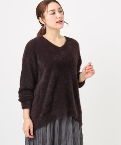 OLFBD19069 eur3 【WEB先行販売】【大きいサイズ/a.v.v×eur3】フェザーヤーンVネックニット